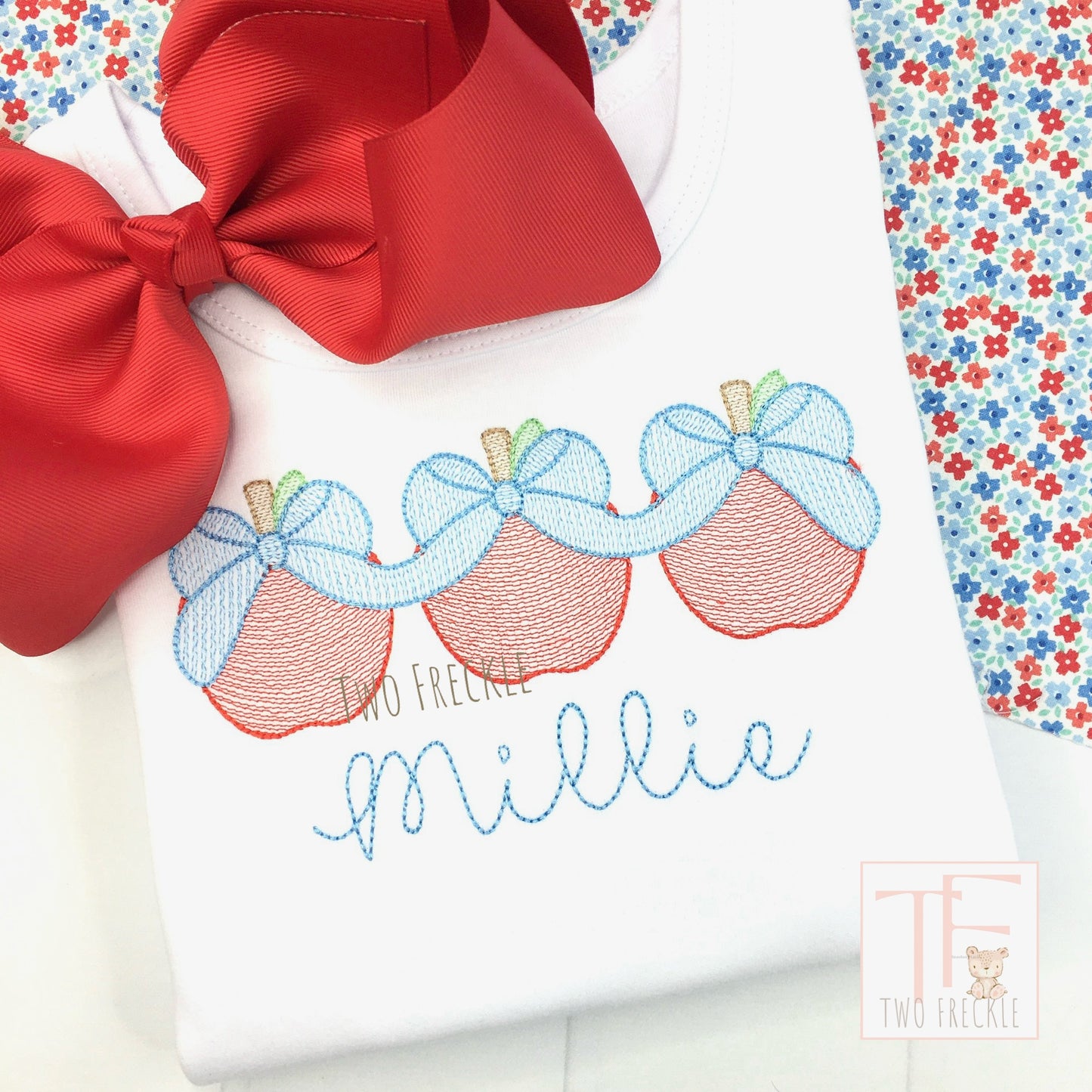 Apple Trio with Bow School Shirt