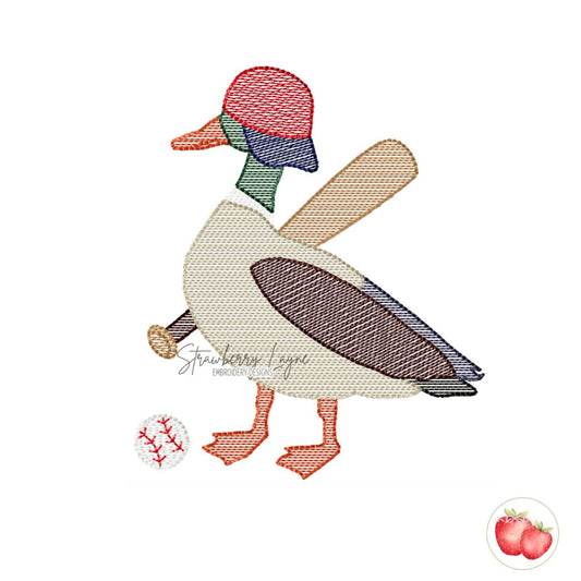 Mallard Duck Playing Baseball Embroidered Shirt