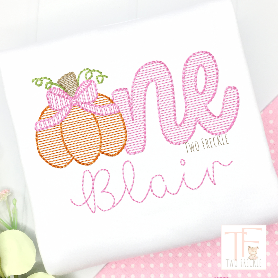 First Birthday Pumpkin ONE with Bow Embroidered Shirt
