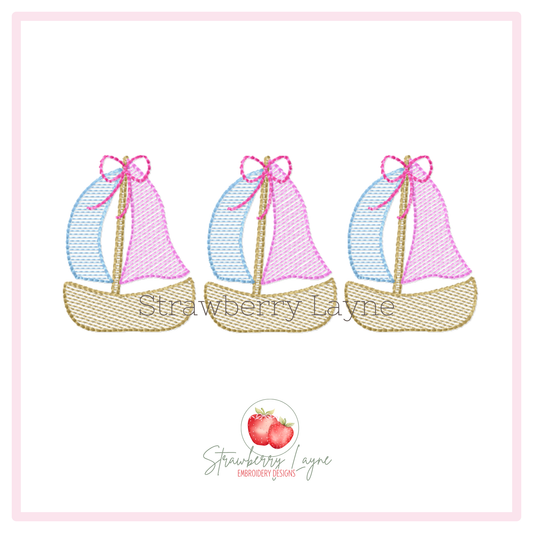 Sailboat Trio with Bows Embroidered Shirt