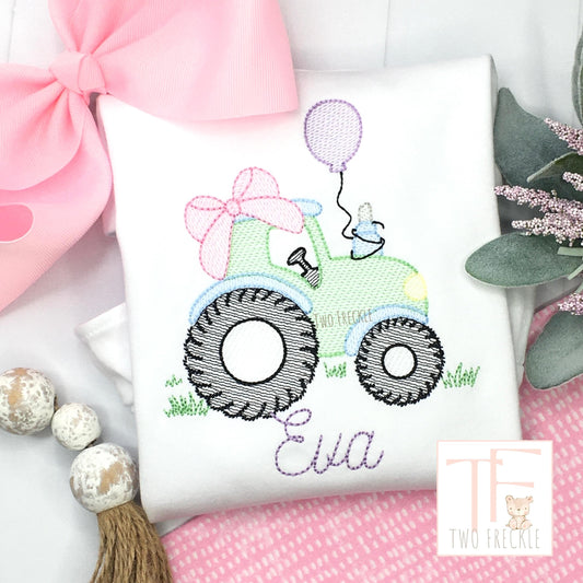 girl Birthday Tractor personalized embroidered shirt
