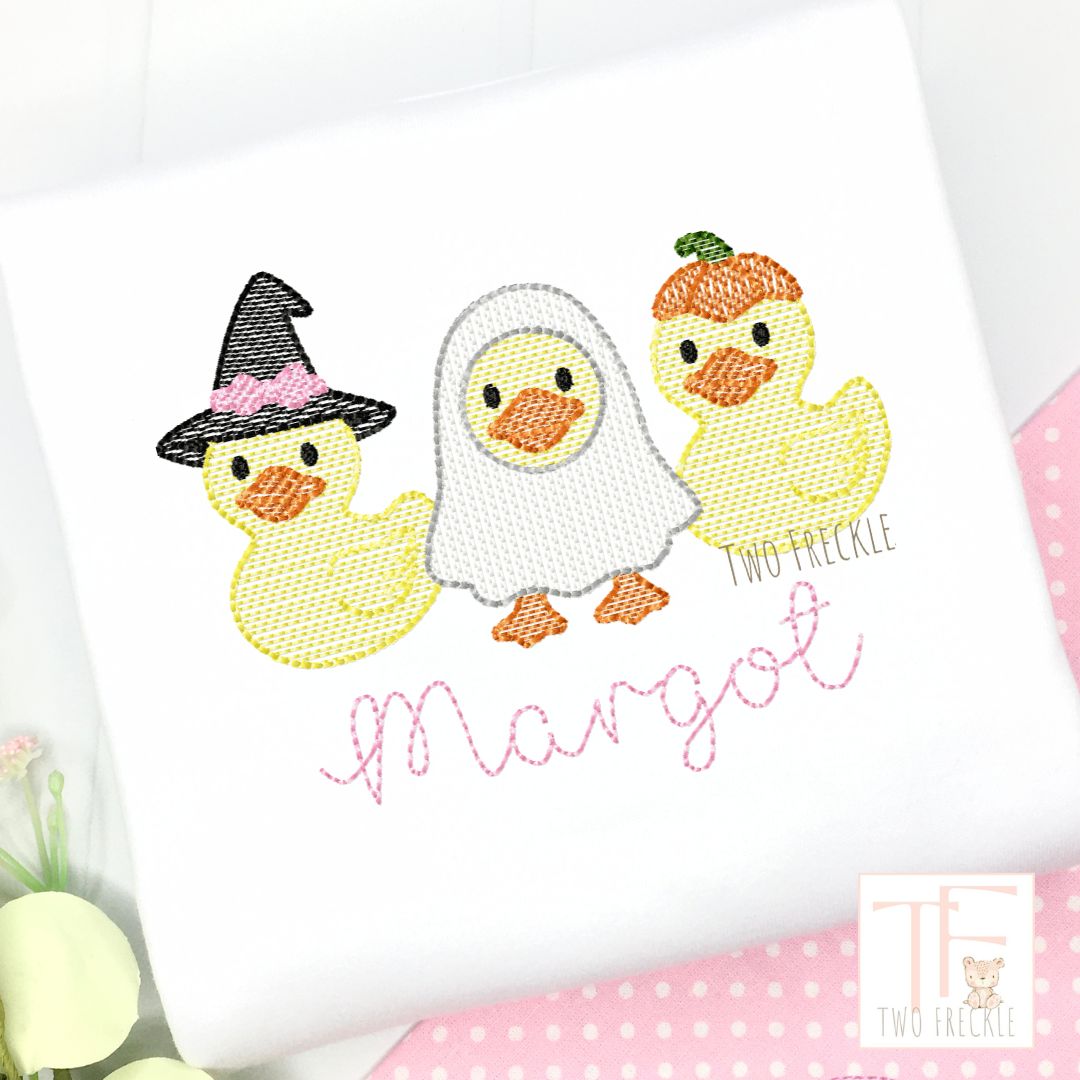 Girls Halloween Rubber Duck Trio Embroidered Shirt