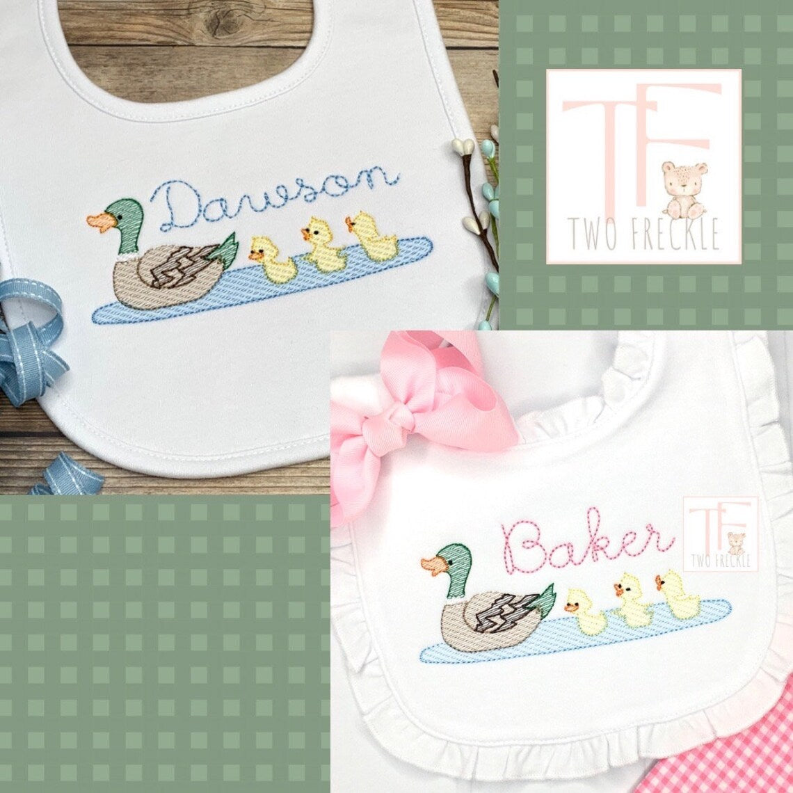 Personalized Duck and Duckling Baby Bib, Burp Cloth, or Bodysuit