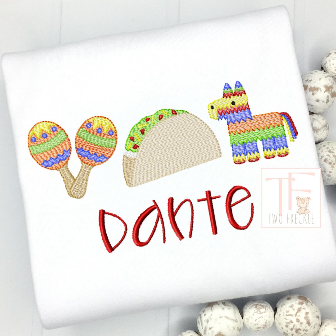 Maraca Taco Pinata Embroidered Fiesta Shirt - Boy & Girl Option!