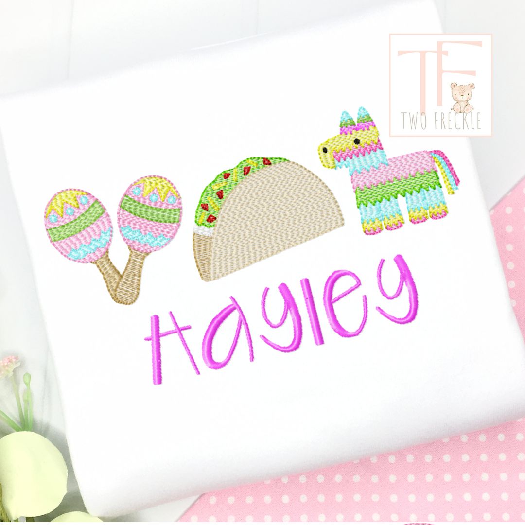 Maraca Taco Pinata Embroidered Fiesta Shirt - Boy & Girl Option!