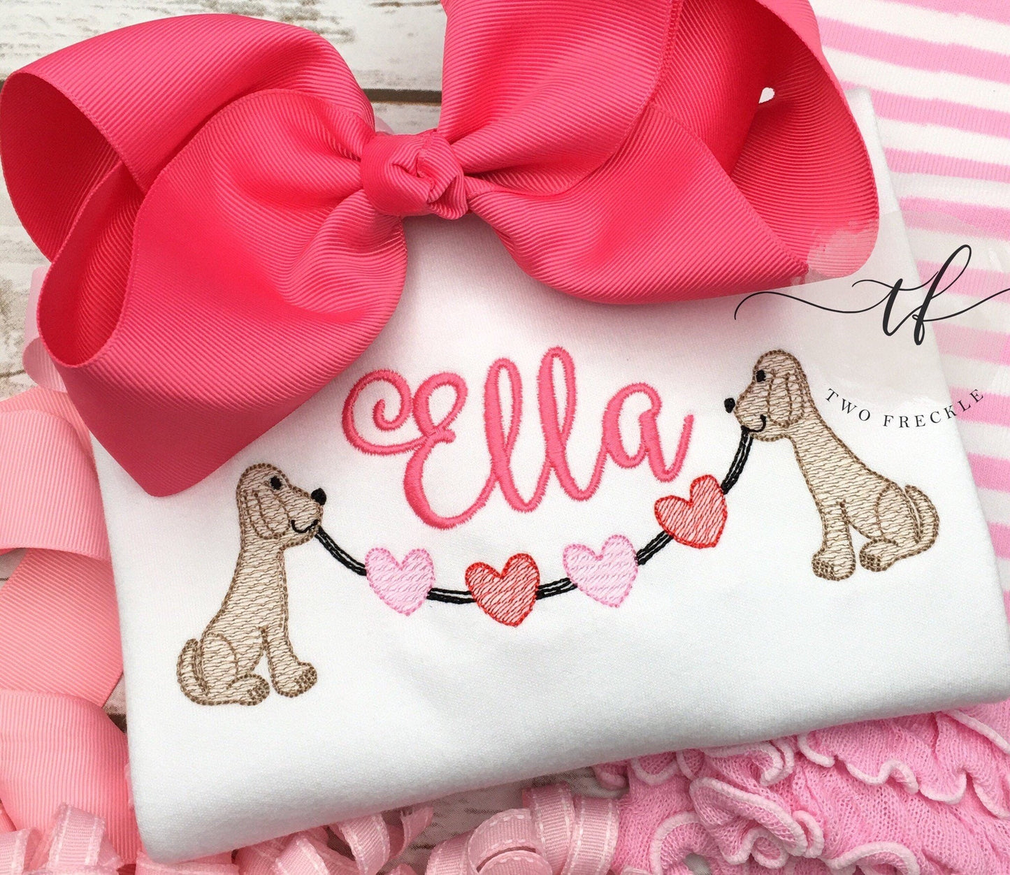 Girls Valentine Shirt, Puppy Heart Swag Embroidered Applique Personalized Girls Shirt,  Baby Bodysuit