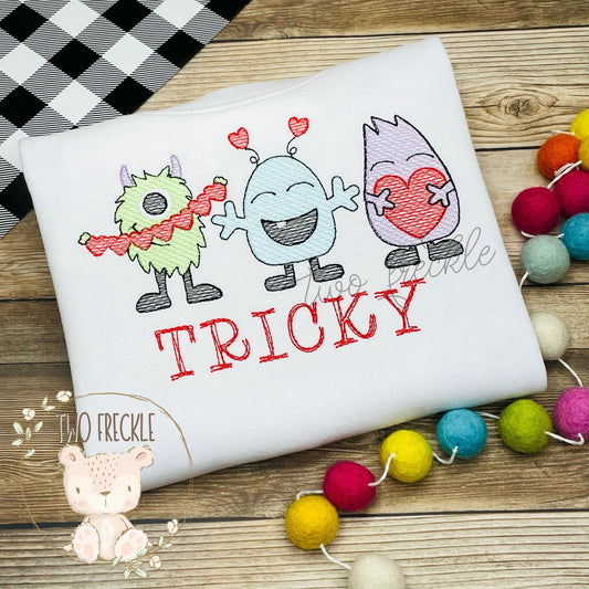Valentine's Day Monster Embroidered Shirt