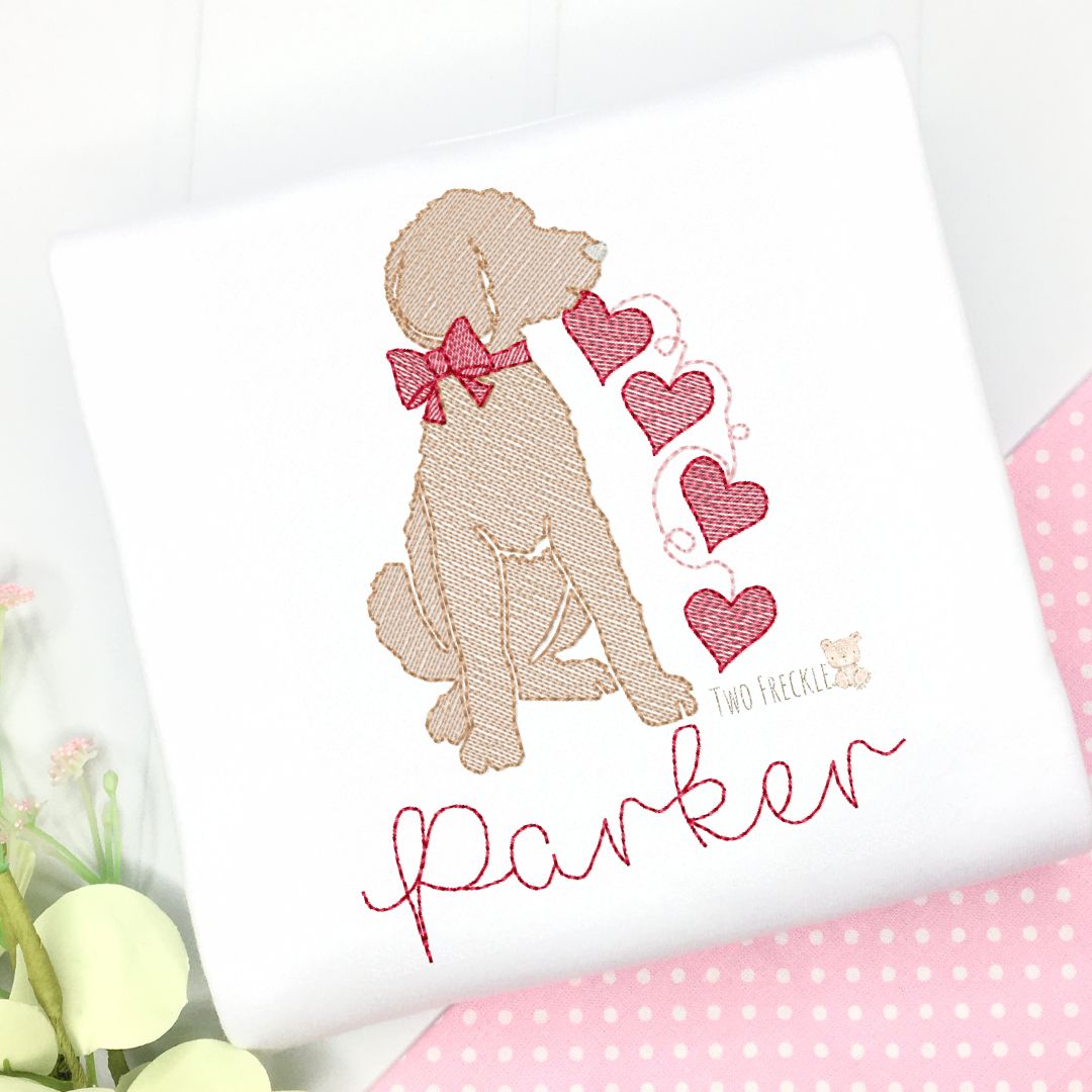Girls Labradoodle Valentine's Day Embroidered Shirt
