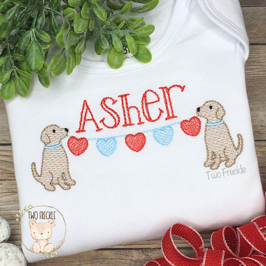 Valentine’s Day Bib, Puppy Valentine's Bib, Embroidered Labrador Baby Gown, Boys Personalized Valentines Bib, Monogram Valentine